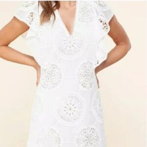 HALE BOB White Short Sleeve V Neck Shift Dress Size XS NWT